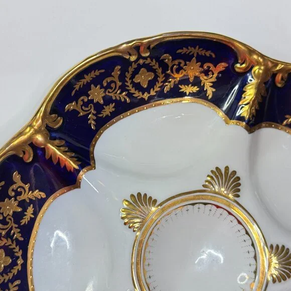 Antique Limoges Cobalt & Gold Oyster Plate with Raised Gilt, 9.5 c.1890